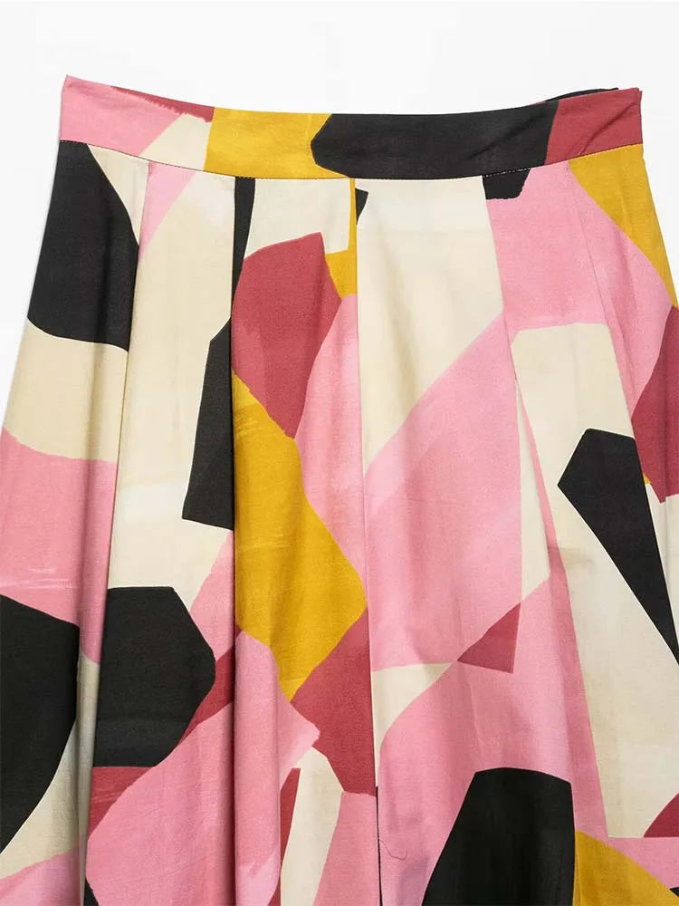 2025 Women Summer MIDI Skirts Fashion Print Side Zipper Female ELegant Street Skirt Clothing