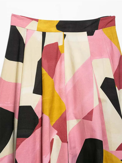2025 Women Summer MIDI Skirts Fashion Print Side Zipper Female ELegant Street Skirt Clothing