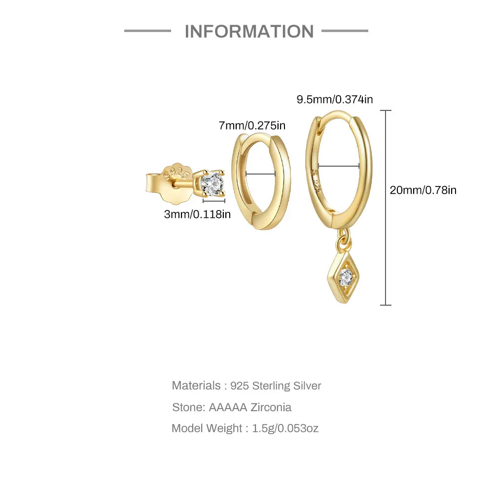 925 Sterling Silver 3PCS DIY Hoop Earring With Piercing Stud Earring Set Women Men Party Wedding Jewelry Set pendientes 925