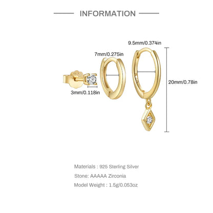 925 Sterling Silver 3PCS DIY Hoop Earring With Piercing Stud Earring Set Women Men Party Wedding Jewelry Set pendientes 925