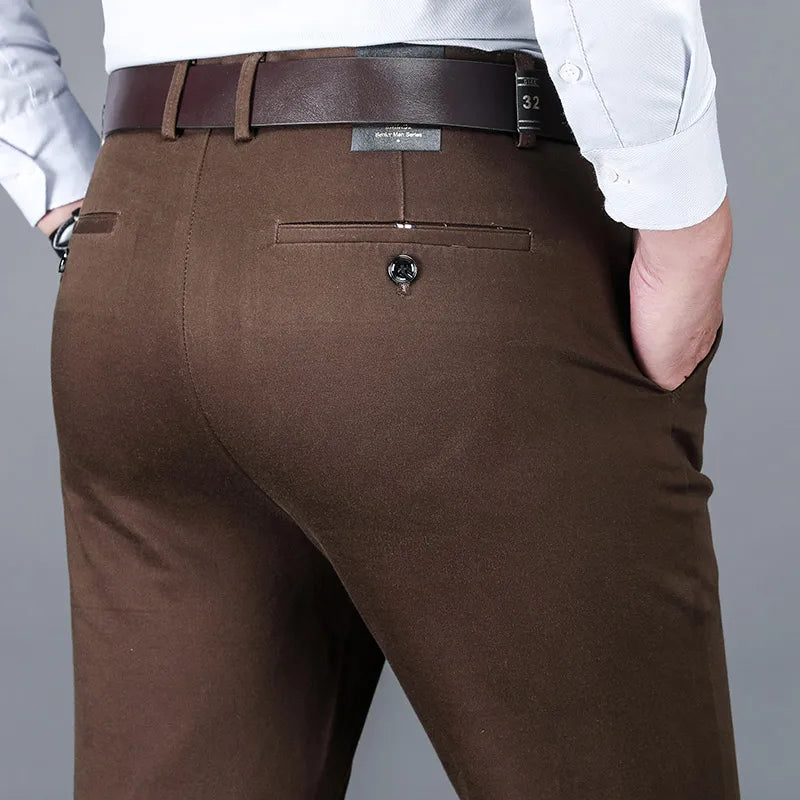 Business Men's 98% Cotton Straight Casual Pants Plus Size Loose Stretch Autumn Winter Office Trousers Classic Male Clothing