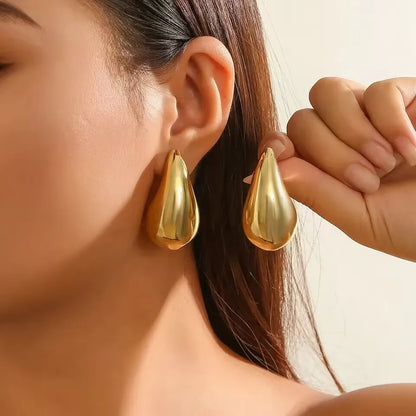 5CM Stainless Steel Water Drop Earring for Women Chunky Hollow Smooth Exaggerated Thick Large Jewelry 2023 New Design