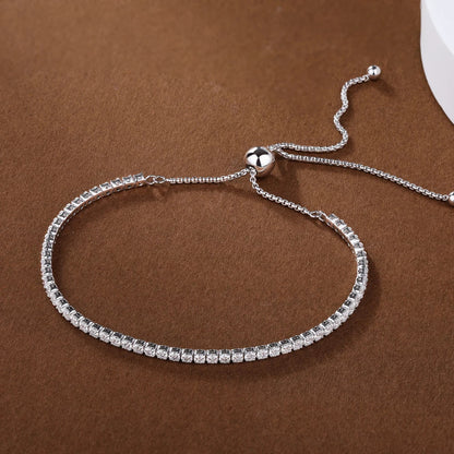2mm Round Full Moissanite Diamond Tennis Bracelet for Women 925 Sterling Silver Plated 18K Gold Adjustable Wrist Chain Jewelry