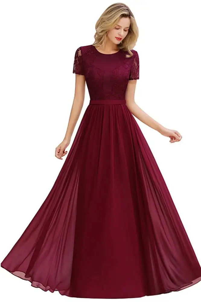 Dark Green Chiffon Long Bridesmaid Dresses Lace A Line O Neck With Sashes Wedding Guest Evening Party Gown Vestido De Fiesta