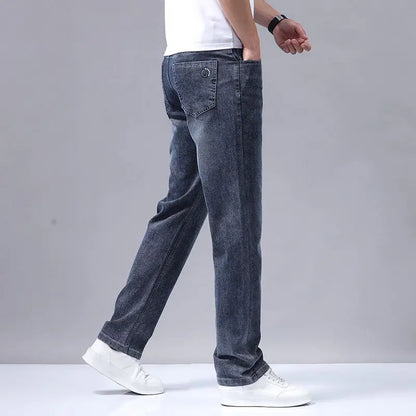 New Autumn Winter Mens Business Casual Jeans Straight Leg Fashion Denim Trousers Male Brand Clothing Slim Fit  Autumn and Winter