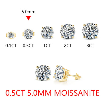 2 Carat 8.0mm D Color Moissanite Stud Earrings For Women Top Quality 100% 925 Sterling Silver Sparkling Wedding Jewelry
