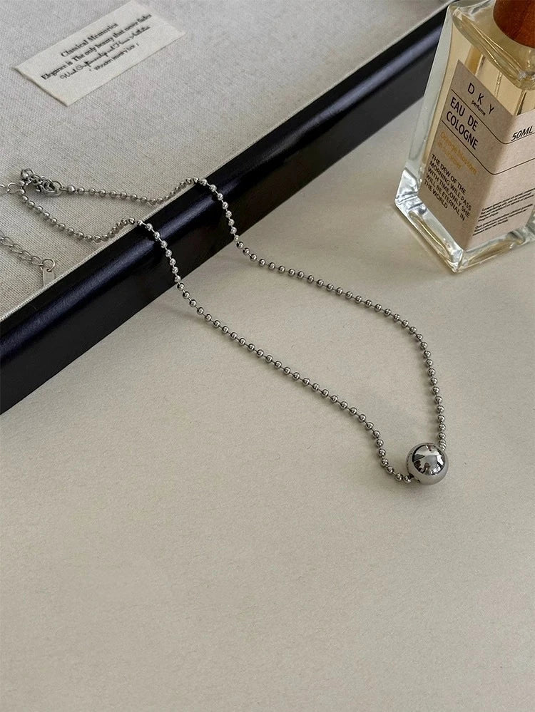Personality Stainless Steel Beaded Ball Pendant Necklace for Women Silver Color Double Layer Hip Hop Rock Chokers Jewelry