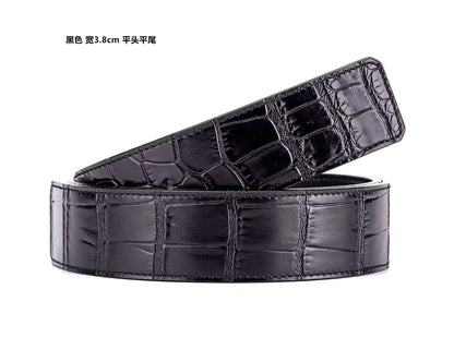 3.8 wide punched men's cowhide leather belt, high-end fashion trend crocodile pattern genuine leather belt without buckle durabl
