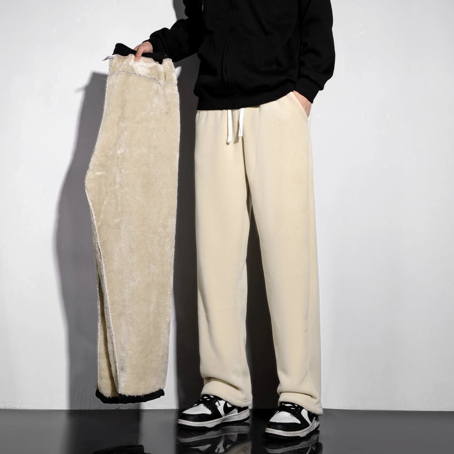 Unisex 2026 Winter New Oversize Pants Men Women Warm Fleece Liner Drawstring Trousers Casual Comfortable Gym Sweatpants