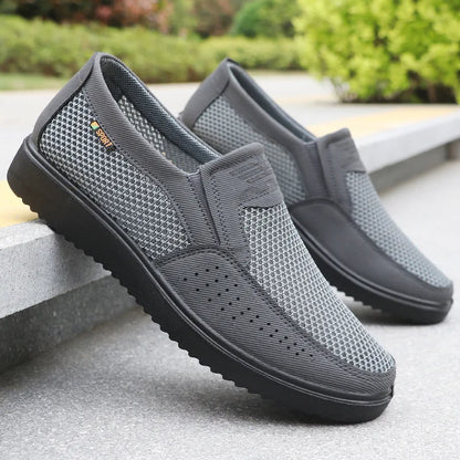 Men's Summer Mesh Breathable Slip-On Casual PU Driving Sandals Low-Top Round-Toe Slip-On Shoes with Textile Inner Sole