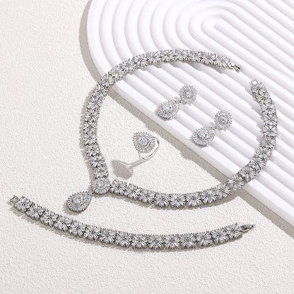 Popular Water Drop Bridal Jewelry Sets For Women Gold Plated CZ Zircon 4pcs Necklace Earring Sets Dubai Wedding Jewelry