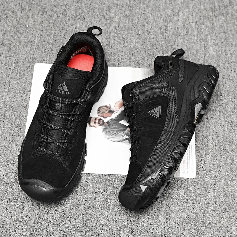 High Quality Men Hiking Shoes Durable Leather Climbing Shoes Outdoor Walking Sneakers Rubber Sole Factory Outlet