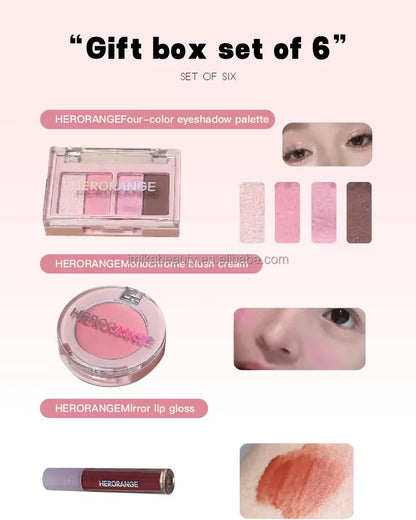 6Pcs Mini Makeup Set Lip Gloss Lip Tint Eyeliner Blush Eyeshadow Waterproof Long Lasting