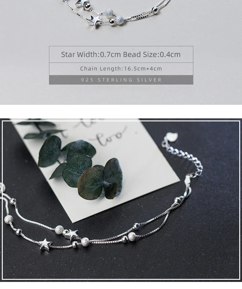 New 925 Sterling Silver Beads Ball Stars Double Layer Bracelet For Women Charm Bracelet Engagement Original Fine Jewelry