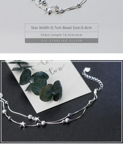 New 925 Sterling Silver Beads Ball Stars Double Layer Bracelet For Women Charm Bracelet Engagement Original Fine Jewelry