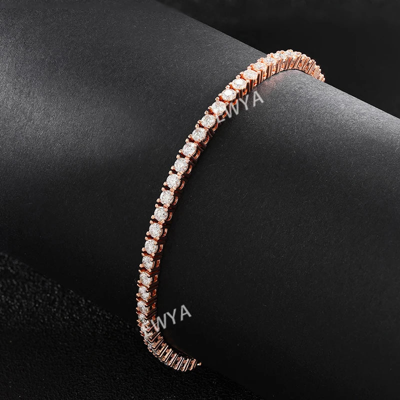 Hidden Spring Buckle Full Moissanite Tennis Bracelet D Color 2/2.5/3/4/5mm Lab Diamond Link Bracelets For Women Man Gift