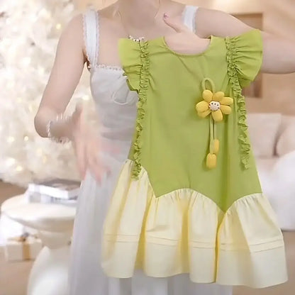 Girls Casual Dresses Bohemian Dimensional-Flower Patchwork Sundress Kids Dresses for Girls 2 To 7 Years Flower Girl Dresses
