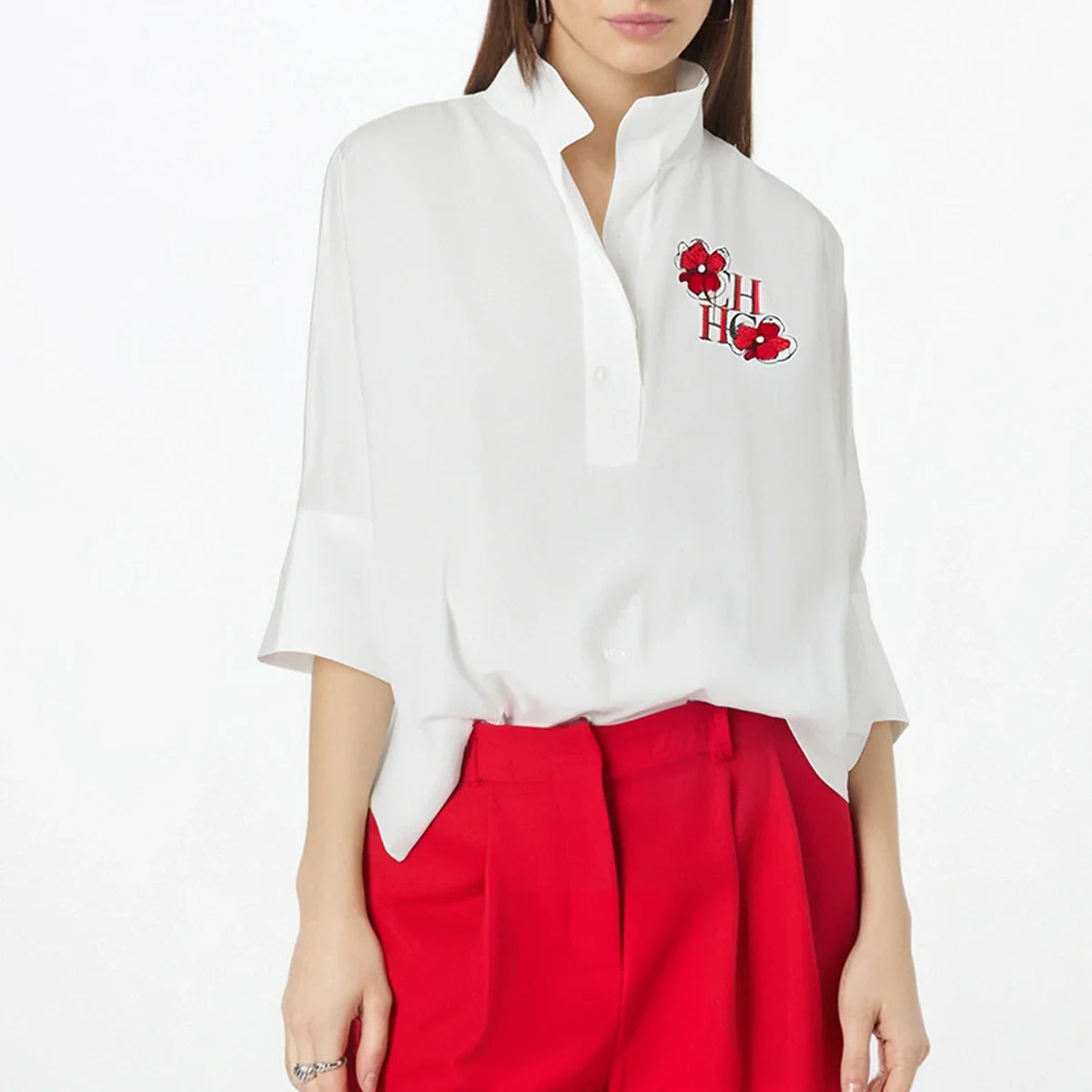 Women's T-shirt 2025 New White Cotton Top 3/4 Sleeves Simple