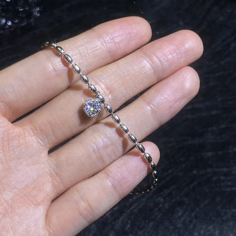 Lucky Clover GRA Certified 0.4cttw Moissanite Diamond Link Bracelet for Women 925 Silver Hand Chain Adjustable Bracelets