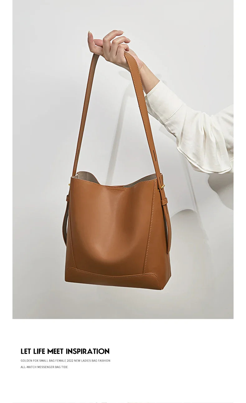 Lady Women Hobo Bucket Bag Split Leather Fashion Shoulder Bags Large Capacity Handbag Wide Adjustable Strap Female Bags