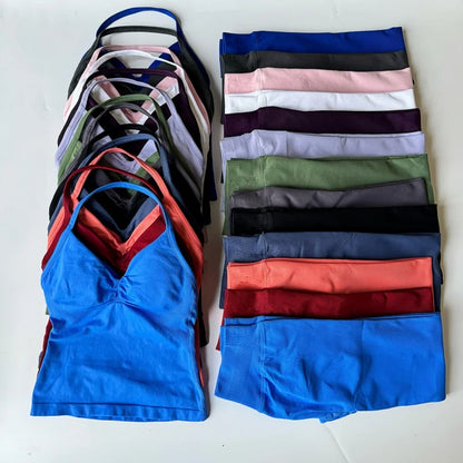 2 Pieces Set Leggings Set Women Backless Tank Tops High Waist Scrunch Gym Suit Fitness Clothes Outfit Workout Yoga Set