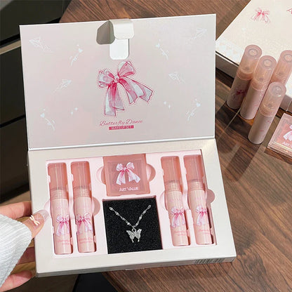 Makeup Sets Include 4Pcs Velvet Matte Lip Mud,1 Pc Blush Palette And 1 Necklace Gift Cosmetics Kits Lasting Lipgloss