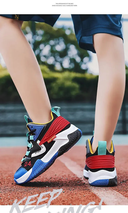 Children Basketball Shoes for Boys Girls Kids Teenagers Breathable Non-slip Lace Up Indoor Outdoor Training Sneakers Tennis Shoe