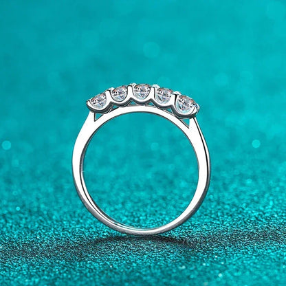 Full 3mm Moissanite Ring for Women S925 Sterling Silver Rings with White Gold Plated 5 Stone Lab Diamond Wedding Band