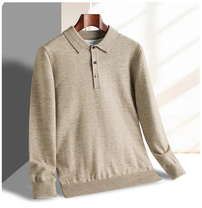 Fashion luxury knitted long sleeve polo shirt men's autumn new trend simple solid color soft skin friendly comfort lapel sweater