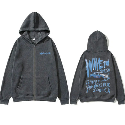 Korean Band Wave To Earth Print Zipper Hoodie Men's Casual Oversized Zip Up Jacket Men Women Hip Hop Fashion Y2k Zip Up Hoodies
