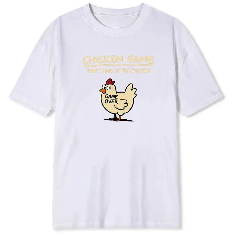 Jogo da Galinha Não Olhe Para o Padrão de Frango Estampado Camiseta Masculina Casual Diária Ao Ar Livre Gola Redonda Manga Curta Camisa Masculina Top