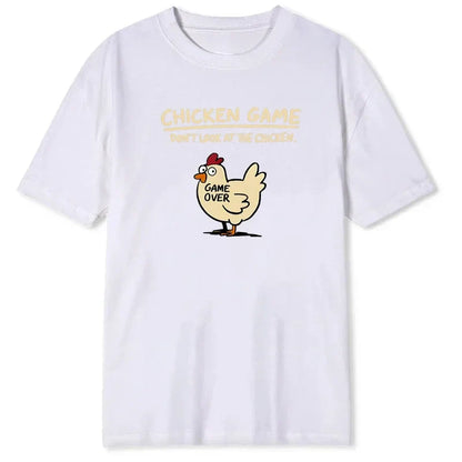 Jogo da Galinha Não Olhe Para o Padrão de Frango Estampado Camiseta Masculina Casual Diária Ao Ar Livre Gola Redonda Manga Curta Camisa Masculina Top