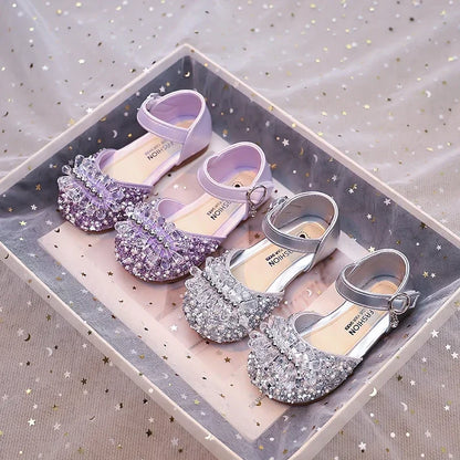 Girls Half Sandals Shiny Crystal Ins Trendy 2025 Summer New Kids Dance Shoes Non-slip Soft Sole Children Princess Shoes Sweet