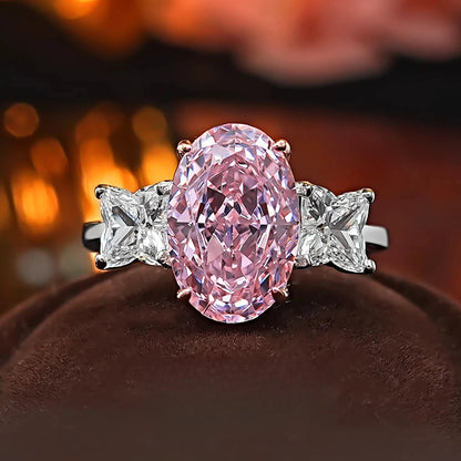 S925 Silver Ring 8 * 12mm Elliptical Zircon Powder Ice Flower Cut Ring Sweet Wind Jewelry