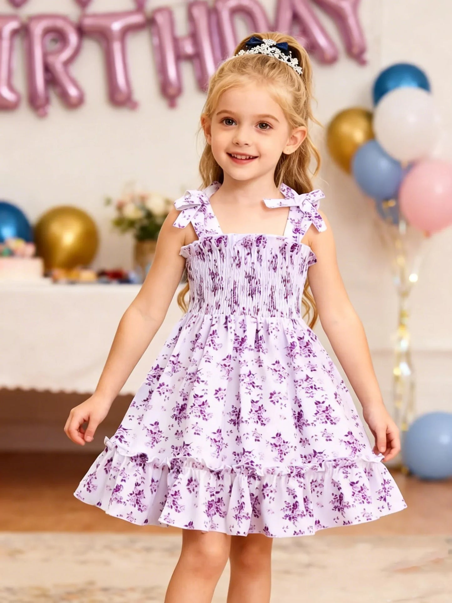 Floral Print Children Girl Dress Summer Elegant Sling Princess Dresses  Kids Beach Sundress Casual Cotton Baby Girl Clothing