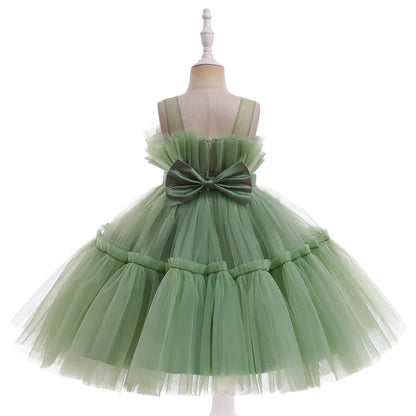 Summer Ruffles Bridesmaids Party Girls Dress Elegant Bow Wedding Birthday Princess Dresses Girl Tulle Pageant Evening Costumes