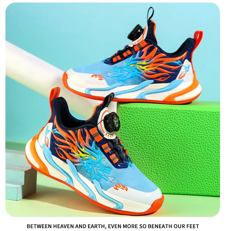 New waterproof leather-top rotary buckle children's sports casual shoes breathable running shoes for primary school students