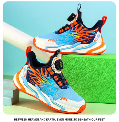 New waterproof leather-top rotary buckle children's sports casual shoes breathable running shoes for primary school students