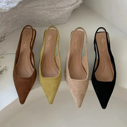 Women Sandals Pointed Toe Elegant Low-heel Shoes Summer Fashion Slingback Woman Mules Shoes Pumps Dress Shoes