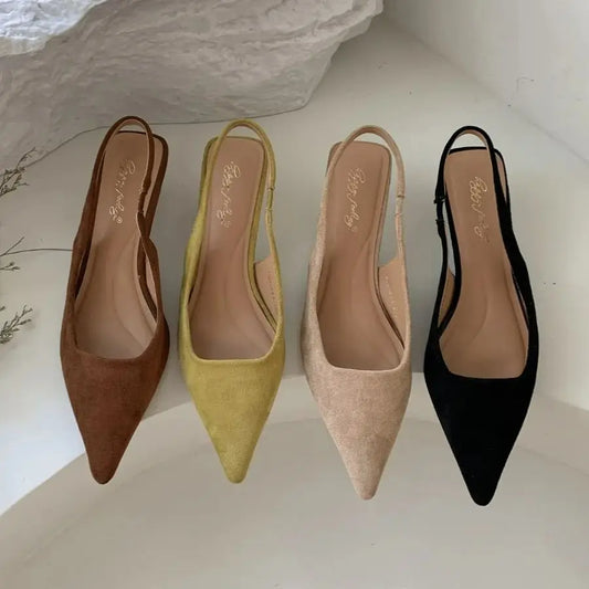 Women Sandals Pointed Toe Elegant Low-heel Shoes Summer Fashion Slingback Woman Mules Shoes Pumps Dress Shoes