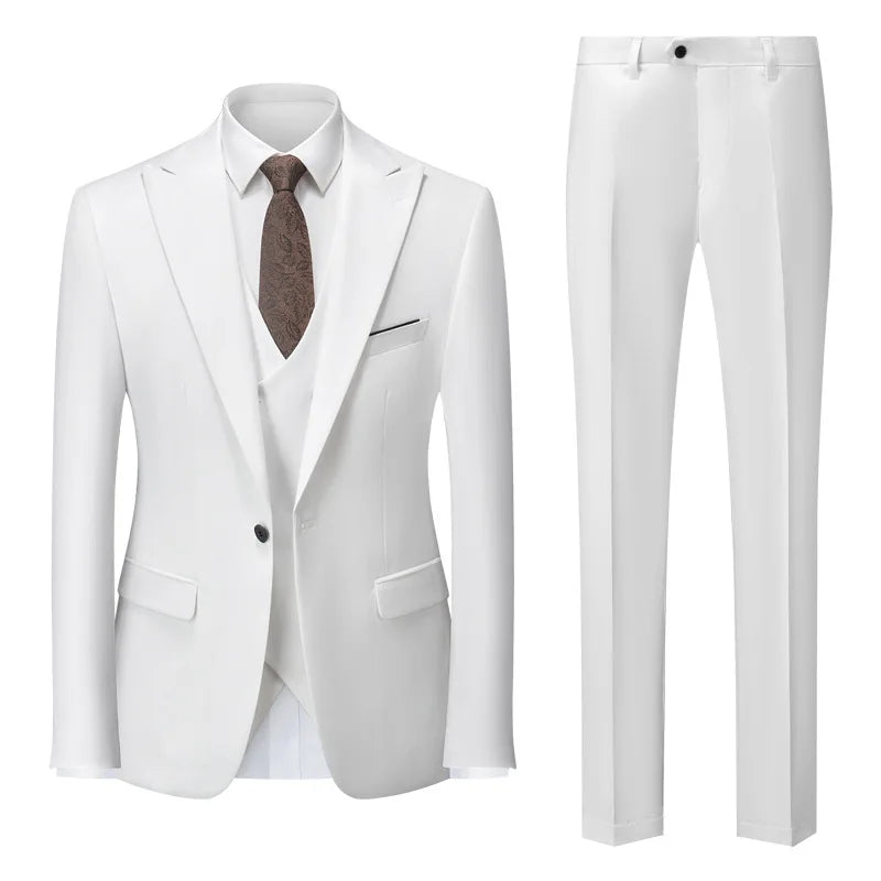 Men Suits Turn Down Collar Blazer Male Double-breasted Vest Straight-leg Pant Man Solid Business Wedding 3-piece Set