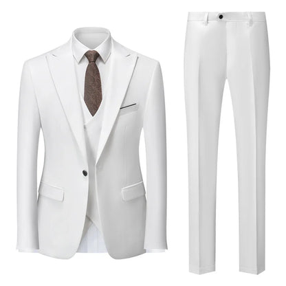 Men Suits Turn Down Collar Blazer Male Double-breasted Vest Straight-leg Pant Man Solid Business Wedding 3-piece Set