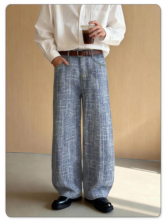 Fashionable Baggy Wide Leg Men's Women's Jacquard Jeans Japanese Korean Street Style Ultra Baggy Spring Summer Denim Pants