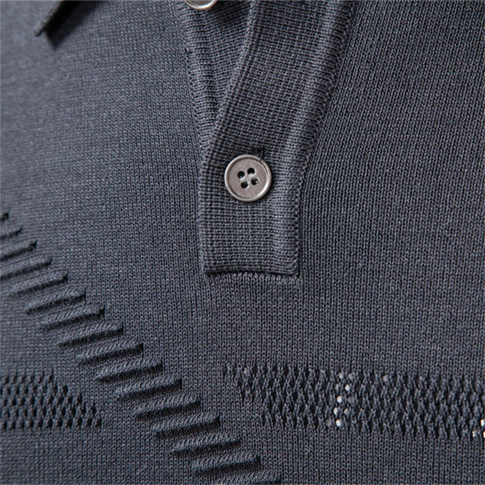 Men's Slim Fit Long Sleeve Polo Shirt Autumn Winter Thermal Comfort Fashion Stripe Solid Color Button up Polo Tops
