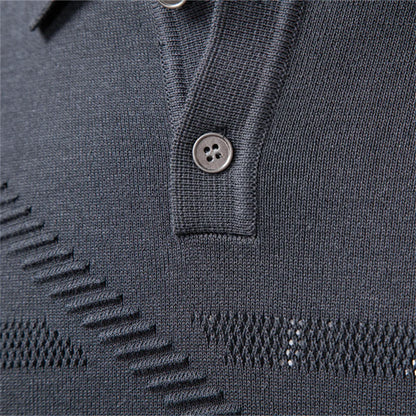 Men's Slim Fit Long Sleeve Polo Shirt Autumn Winter Thermal Comfort Fashion Stripe Solid Color Button up Polo Tops