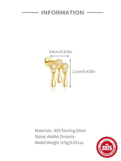 1PC Four Pointed Star Moon Tassel Lotus Cartilage Spiral Puncture 925 Sterling Silver Stud Earring For Women Ins Earring