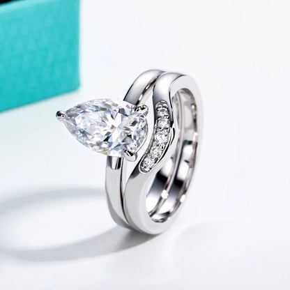 3ct Pear Cut D Color Moissanite Bridal Ring Set Silver Wedding Band Promise Rings Anniversary Jewelry Gifts for Women