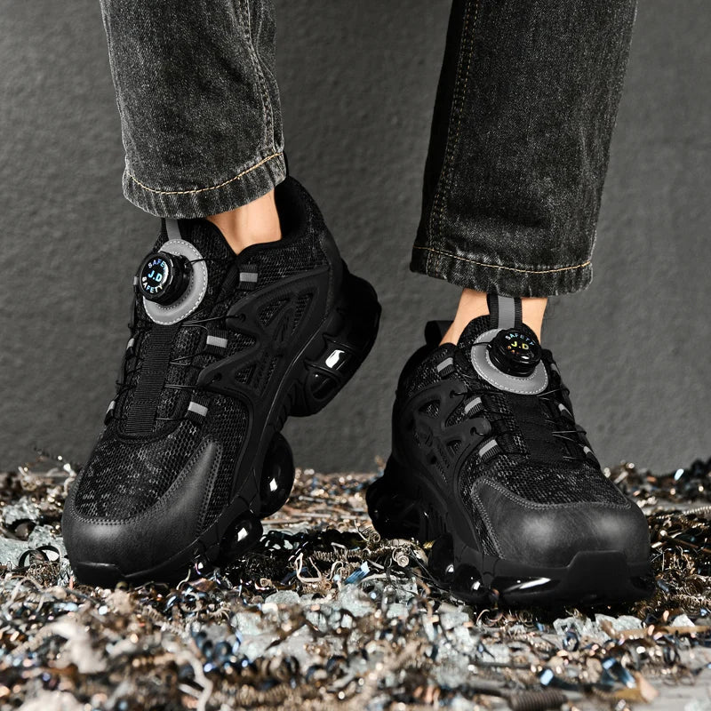 Anti-slip Safety Shoes Men Rotary Button Safety Shoes for Men Work Shoes Anti-smash Men's Sports Shoes Safety Pro