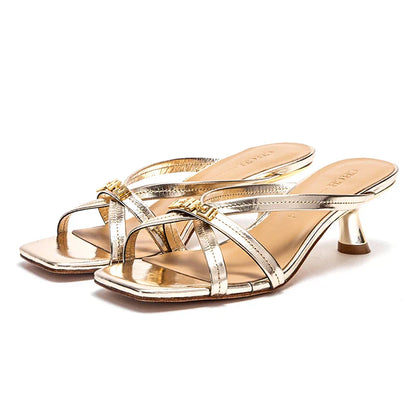 Women's Sandals Summer Cowhide New Thin Belt Business Fashion Sandals Wedding and Dinner Shoes