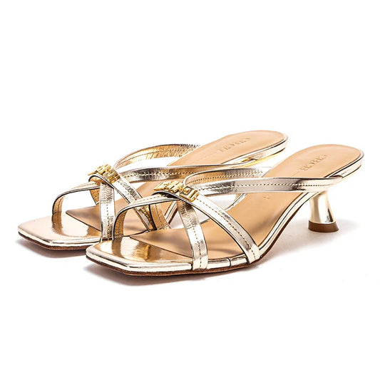 Women's Sandals Summer Cowhide New Thin Belt Business Fashion Sandals Wedding and Dinner Shoes